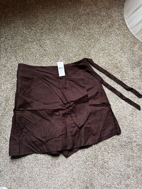 LOFT Dark Brown Wrap Skort with Side Tie